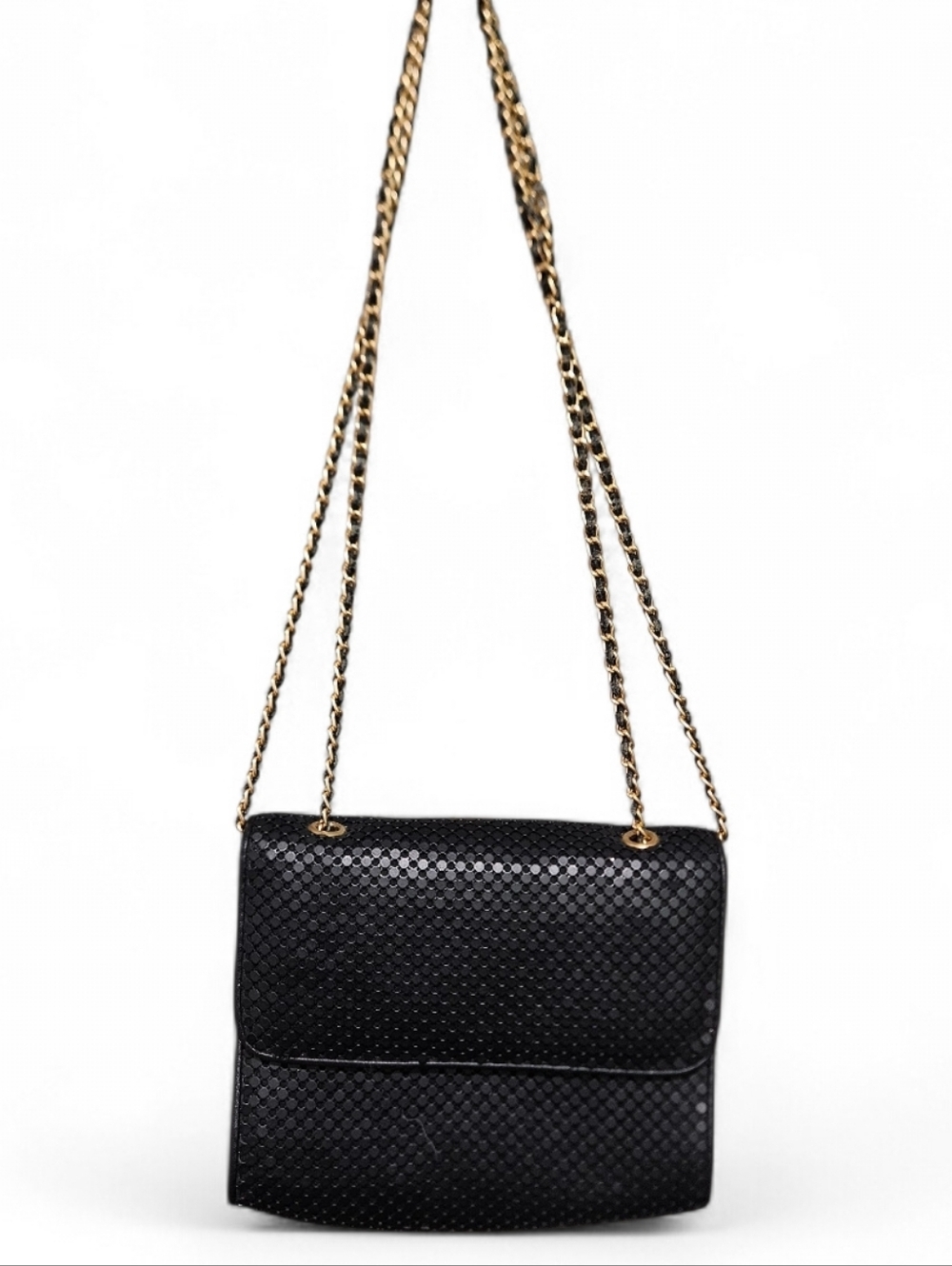 Vintage Whiting & Davis Black Mesh Evening Bag Gold Chain Glam Clutch Crossbody
